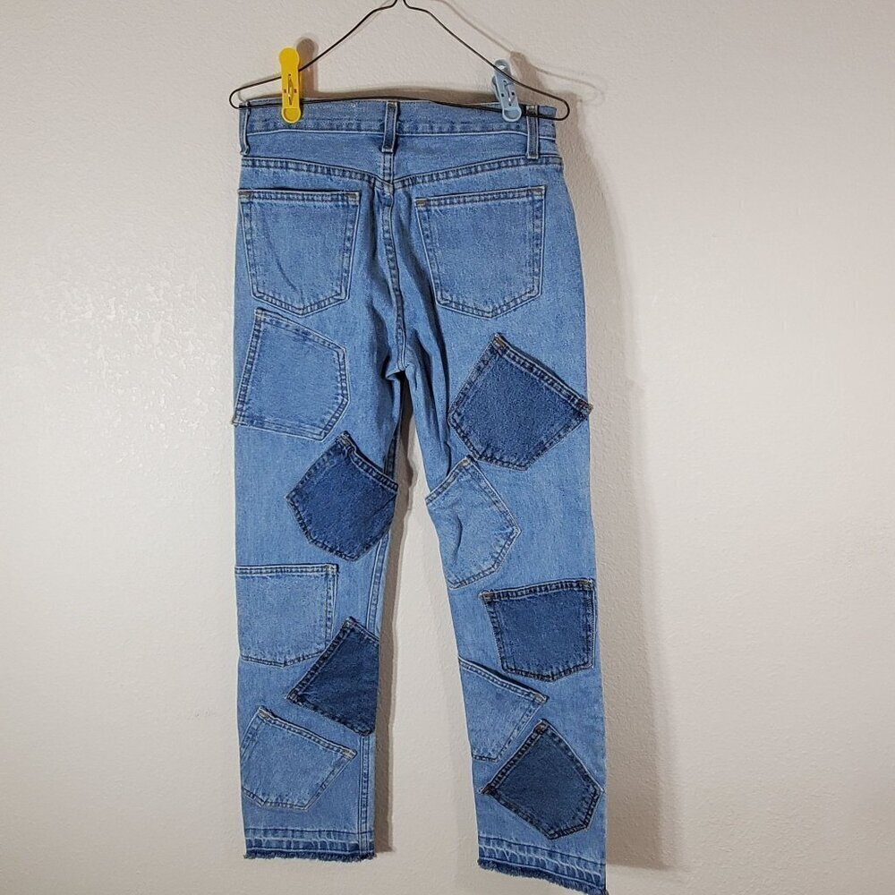 Vintage Brazil Patchwork Repurposed Jeans 29X30 Raw Frayed Hem Y2K
